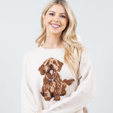 Suéter Beige Pullover con Estampado de Perro para Mujer – Casual, Cómodo y Estiloso