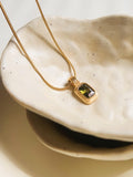18k Non-tarnish Black Square Stone Pendant