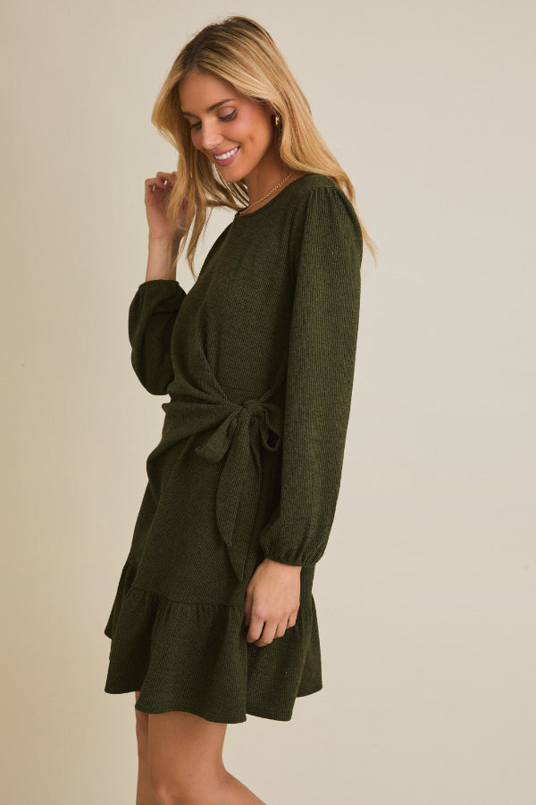 Vestido de Punto Verde Oliva con Detalle de Lazo - Estilo Boutique