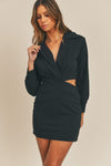 VESTIDO CORTO MINI ESTILO CAMISA CON ABERTURA LATERAL NEGRO