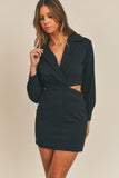 VESTIDO CORTO MINI ESTILO CAMISA CON ABERTURA LATERAL NEGRO