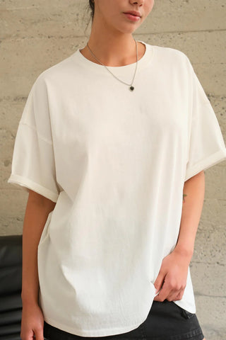 CAMISETA OVERSIZE DE ALGODÓN BLANCA MANGA CORTA