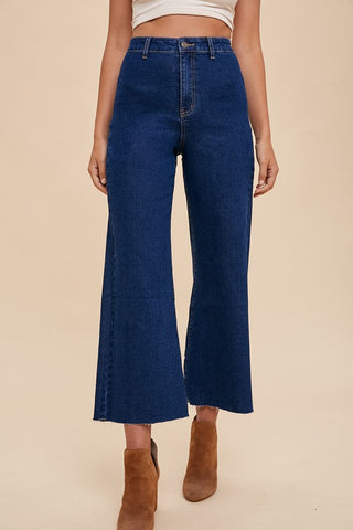 Jeans de Mezclilla Azul Oscuro con Cintura Alta y Pierna Ancha