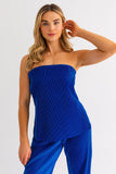 Blusa azul strapless de espalda abierta