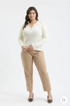 Suéter Beige de Punto con Cuello y Botones Dorados Manga Larga Mujer