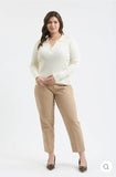 Suéter Beige de Punto con Cuello y Botones Dorados Manga Larga Mujer