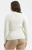 Suéter Beige de Punto con Cuello y Botones Dorados Manga Larga Mujer