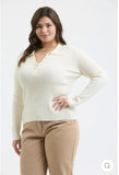 Suéter Beige de Punto con Cuello y Botones Dorados Manga Larga Mujer