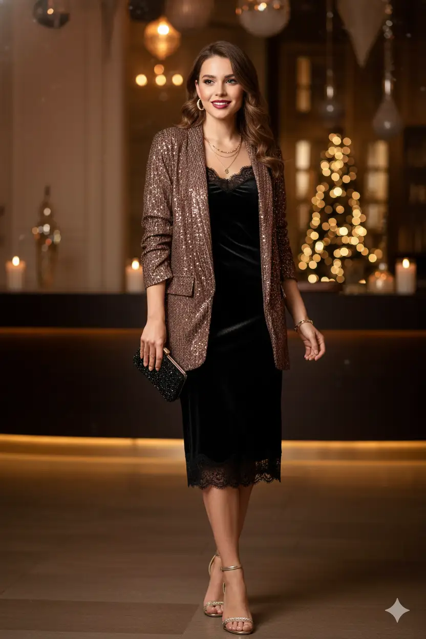 Blazer con Lentejuelas y Mangas 3/4 by Yanet Collection