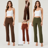 Pantalón Recto Plisado Tela Estilo Yoga – Straight Dress Pants Mujeres