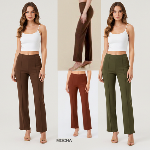 Pantalón Recto Plisado Tela Estilo Yoga – Straight Dress Pants Mujeres