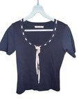 Blusa Tejido Azul con Liston Blanco