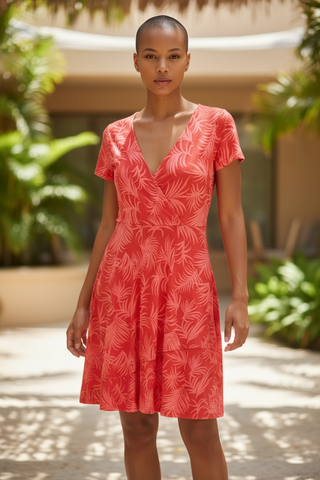 Vestido rojo con estampado corto manga corta