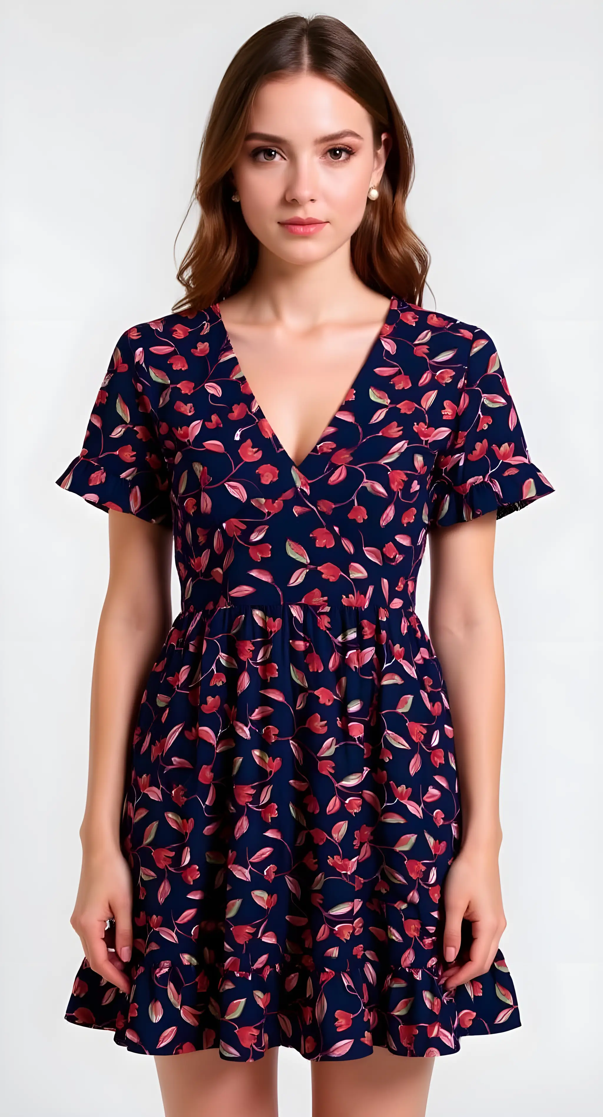 Vestido flores azul con rojo by Yanet Collective