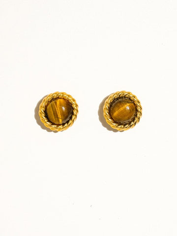 18k Gold-plated Classic Round Studs With Stone