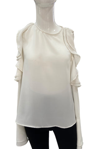 Blusa blanca manga larga con detalle en hombros