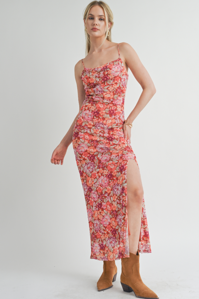 Vestido Maxi Floral sin Mangas con Abertura Lateral - Estilo Boutique