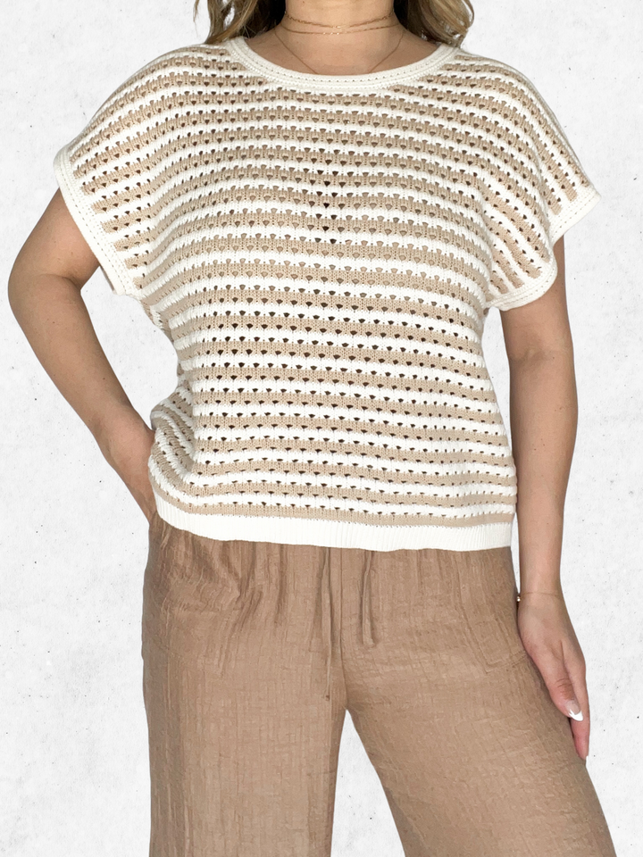 Suéter de Punto Crema con Calados - Estilo Boutique