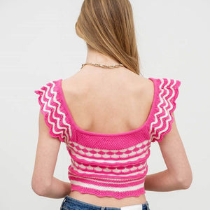 Suéter Corto Rosa con Bordes Festoneados | Estilo Boutique
