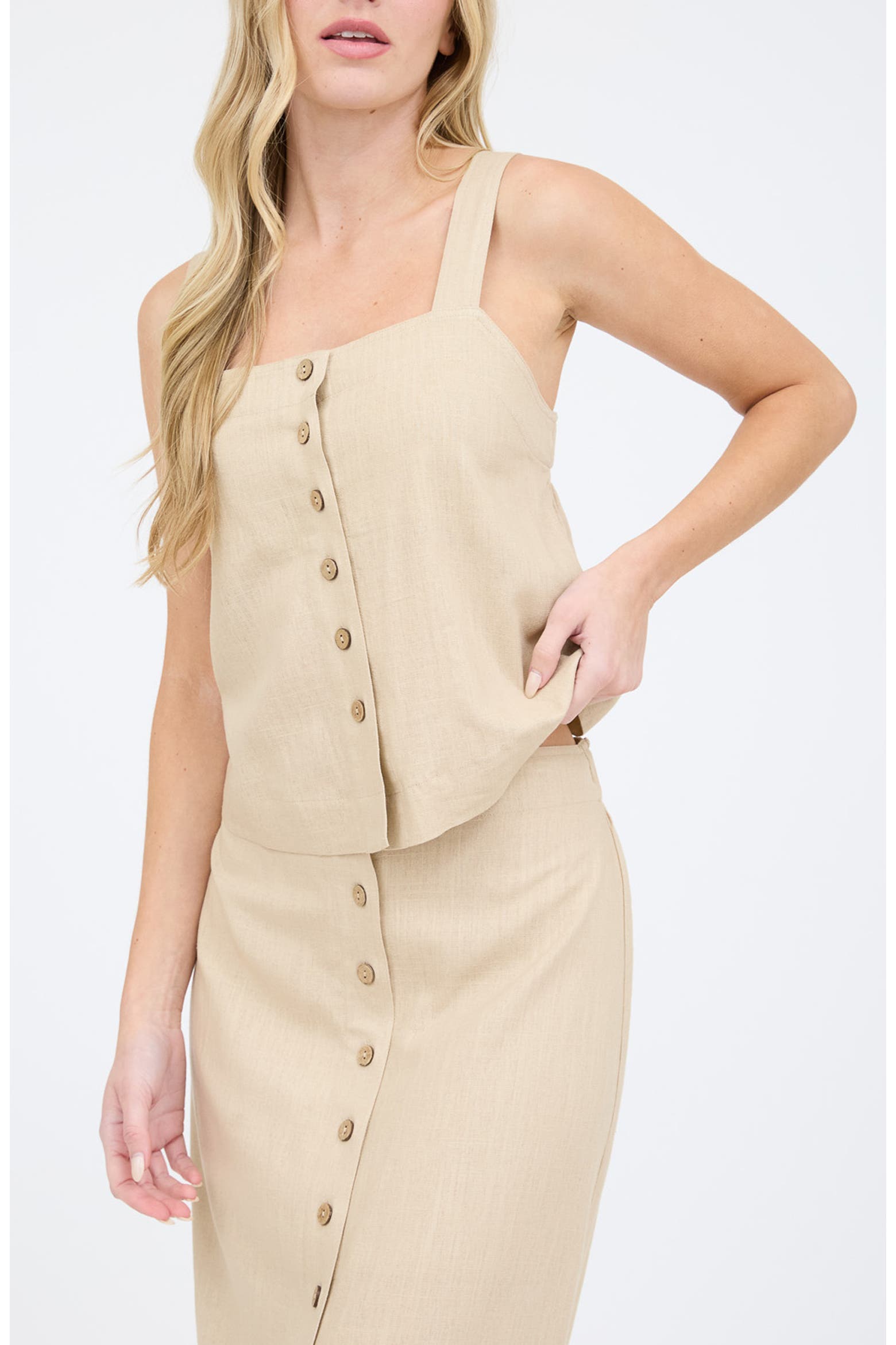 Top Corto Beige Sin Mangas con Textura - Estilo Boutique