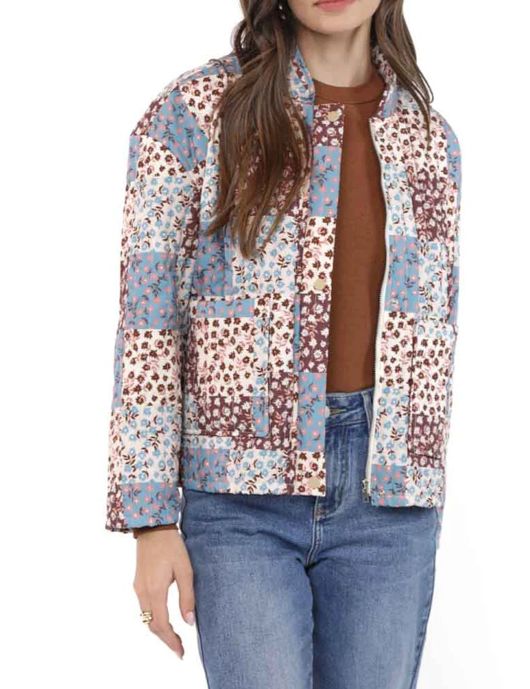Chaqueta Boutique de Flores Azules con Bolsillos