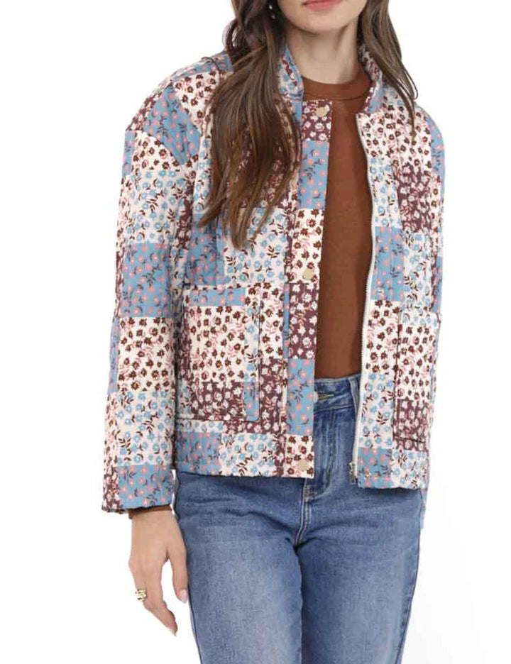 Chaqueta Boutique de Flores Azules con Bolsillos
