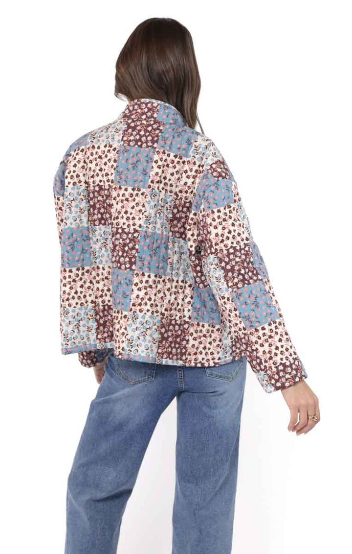 Chaqueta Boutique de Flores Azules con Bolsillos