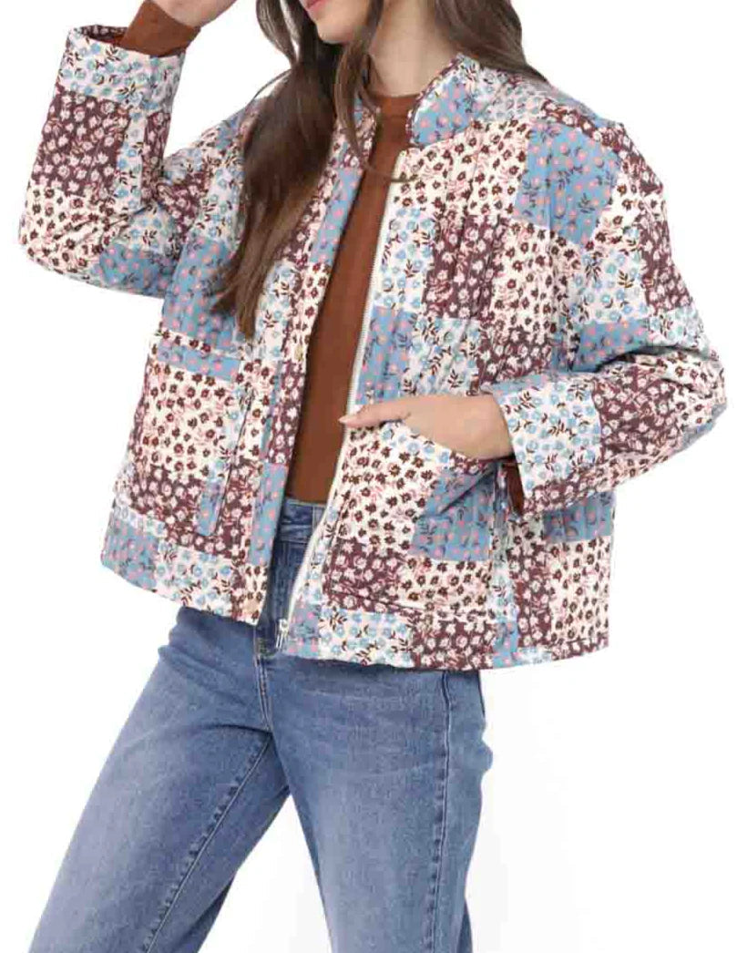 Chaqueta Boutique de Flores Azules con Bolsillos