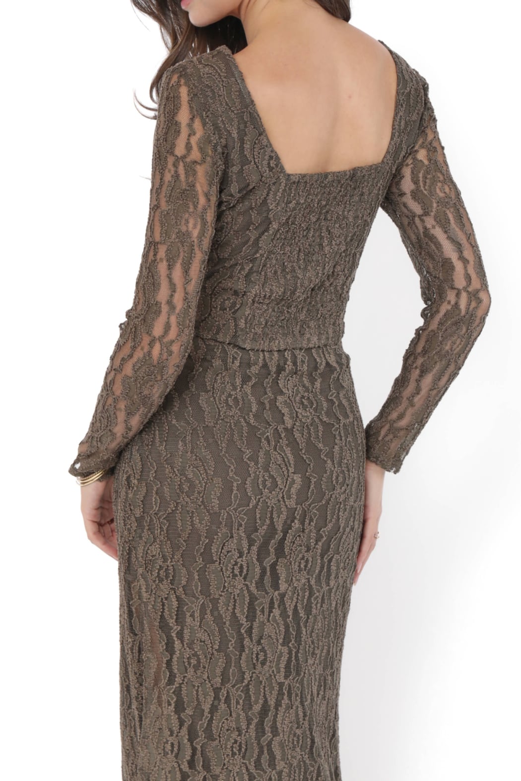 Brown Long Sleeve Lace Crop Top