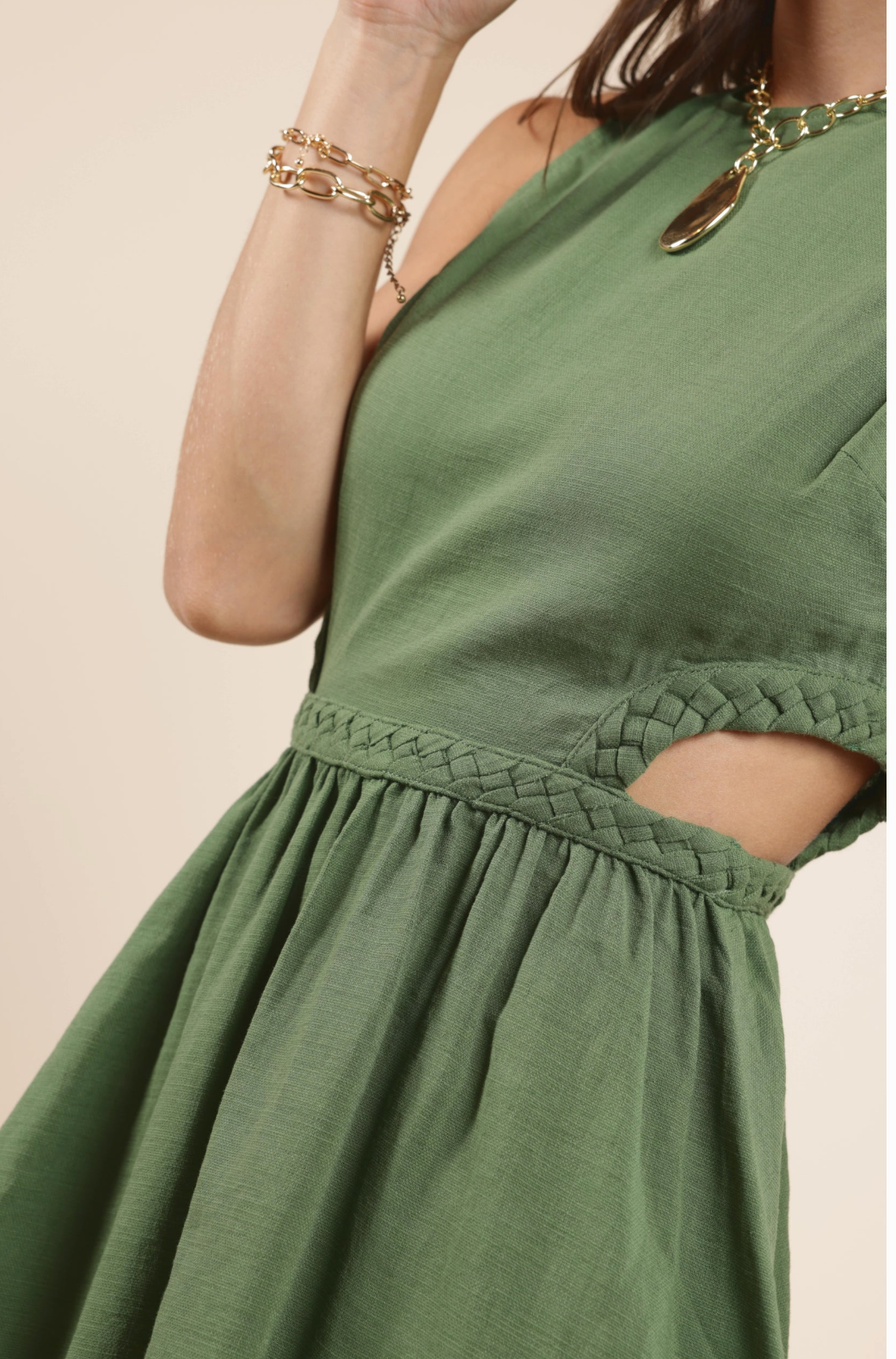 Green Sleeveless Dress with Cut-Out Detail