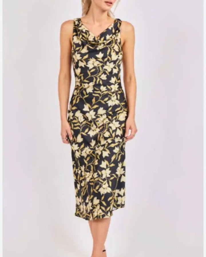 Black Floral Cowl Neck Maxi Dress
