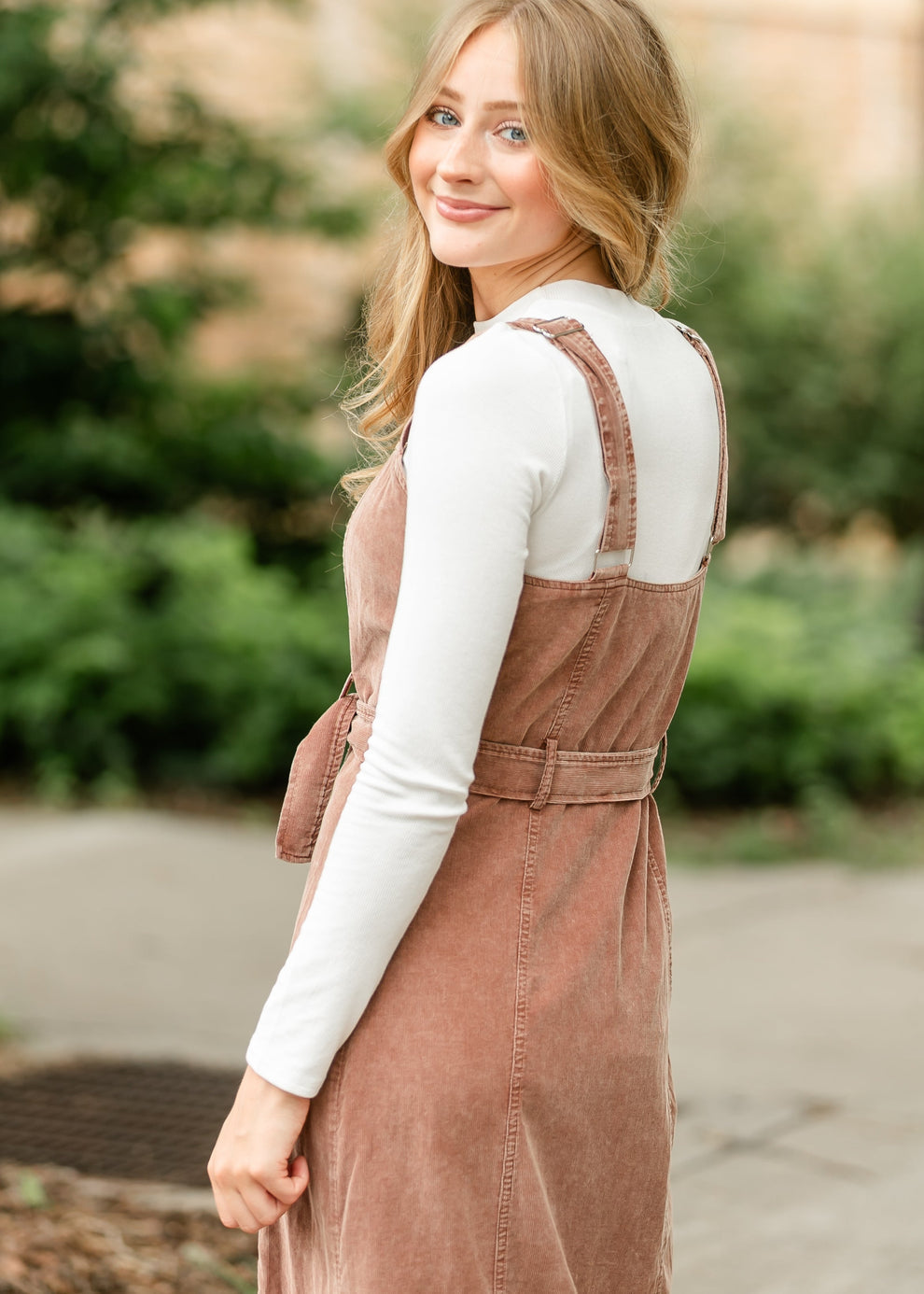 Rust Sleeveless Zip-Front Dress with Belted Waist