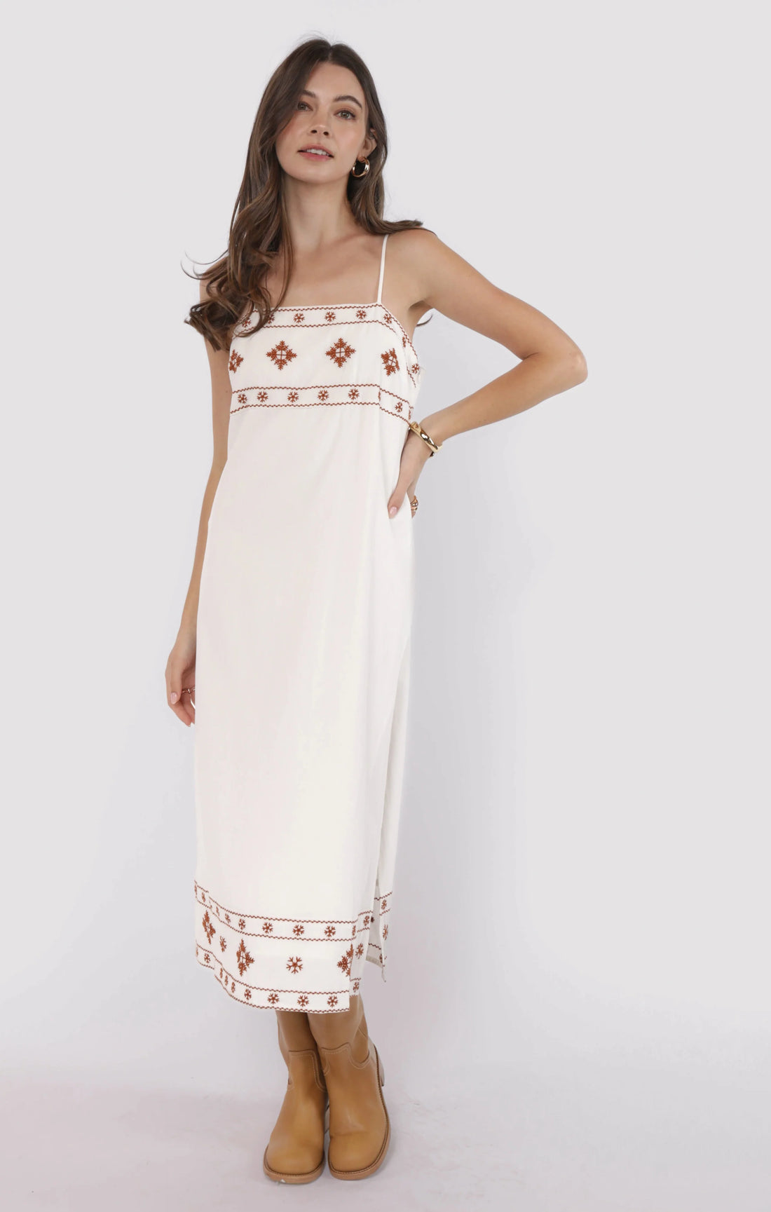 White Strapless Maxi Dress with Embroidered Detail