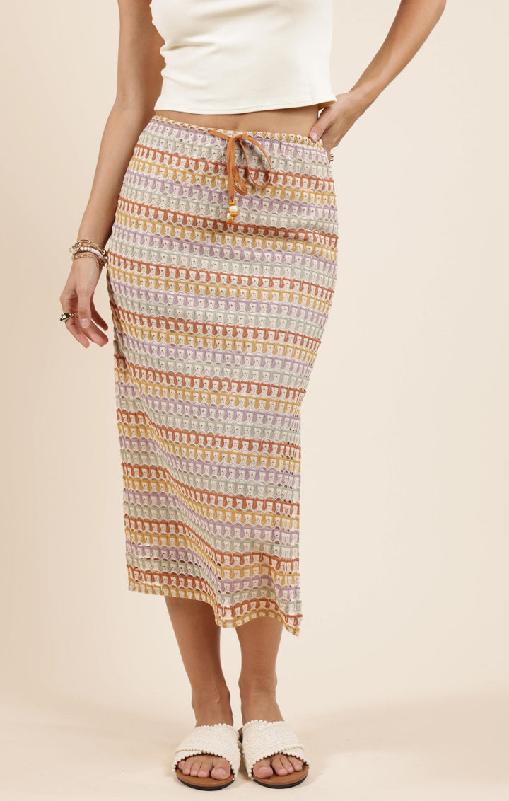 Falda Maxi Beige con Detalle Estampado - Estilo Boutique