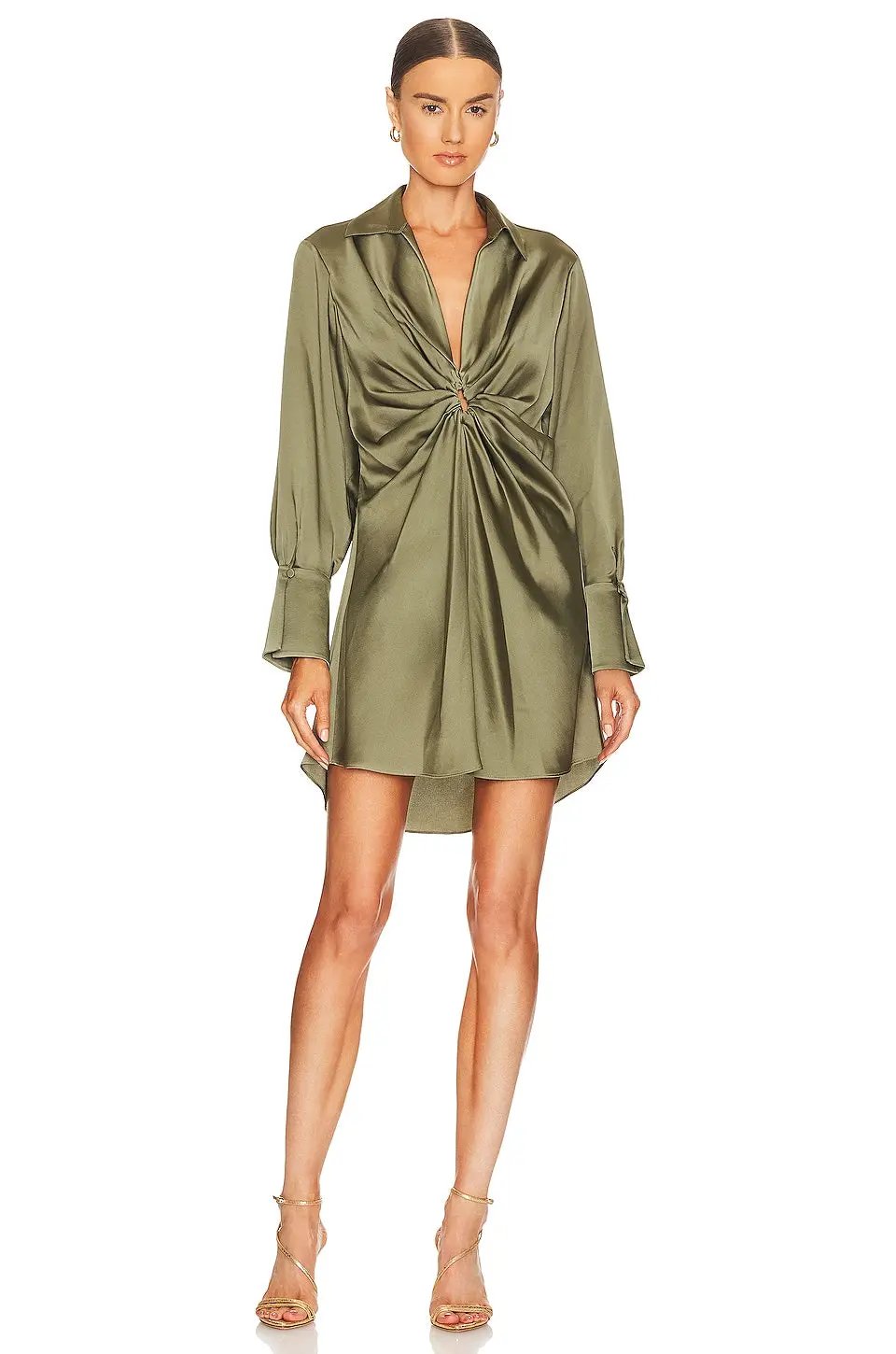 Vestido blusón verde satinado manga larga by Yanet Collective