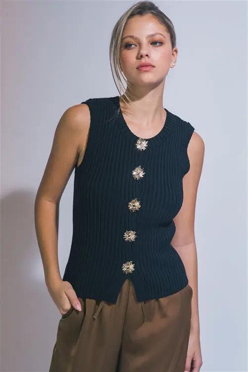 Chaleco Tejido Negro Abotonado by Yanet Collective
