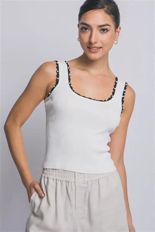 Blusa sin Mangas con Perlas para Mujer | Outfit Coquette Aesthetic | Look Casual Elegante by Yanet Collective