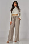 Pantalón Palazzo de Mujer a Rayas con Bolsillos y Cintura Elástica con Moño | Casual Chic