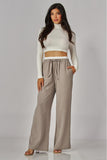 Pantalón Palazzo de Mujer a Rayas con Bolsillos y Cintura Elástica con Moño | Casual Chic