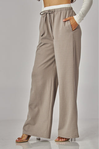 Pantalón Palazzo de Mujer a Rayas con Bolsillos y Cintura Elástica con Moño | Casual Chic