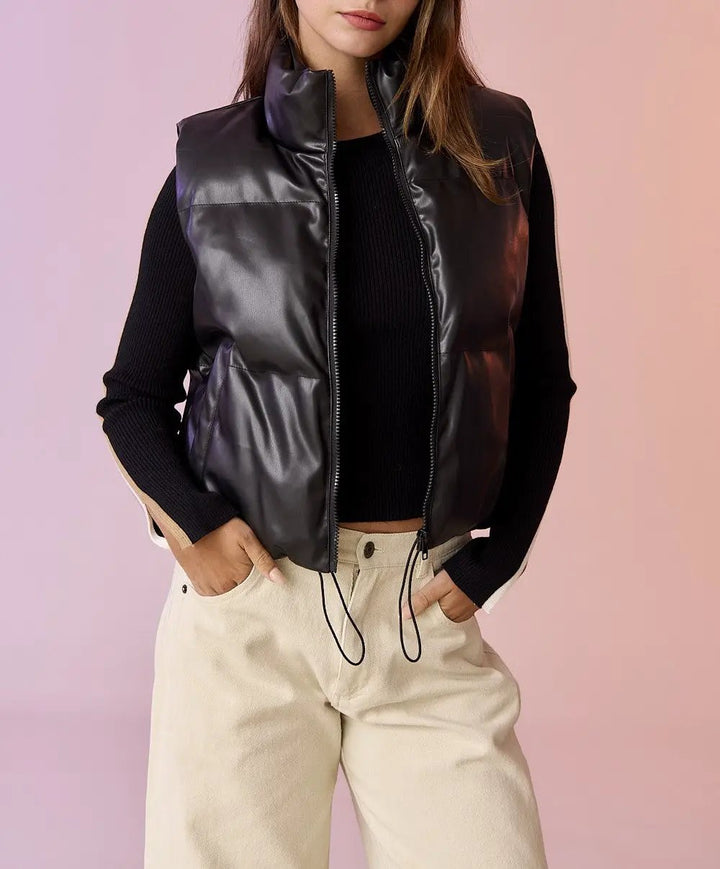Chaleco Vinipiel Abombado Negro by Yanet Collection