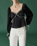 Top Satén Manga Larga con detalles Tejidos