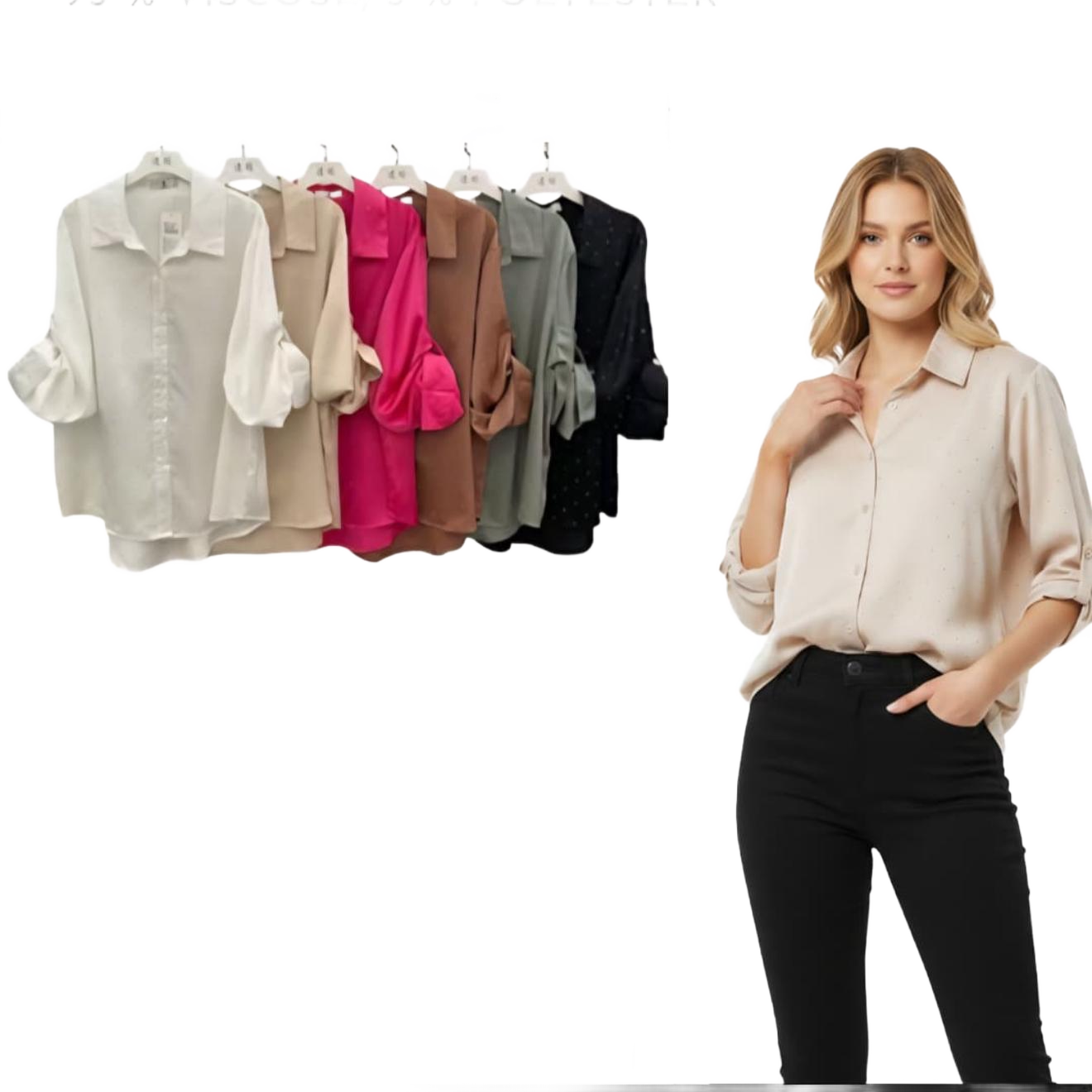 Blusa Satén Manga Larga con Brillos by Yanet Collective