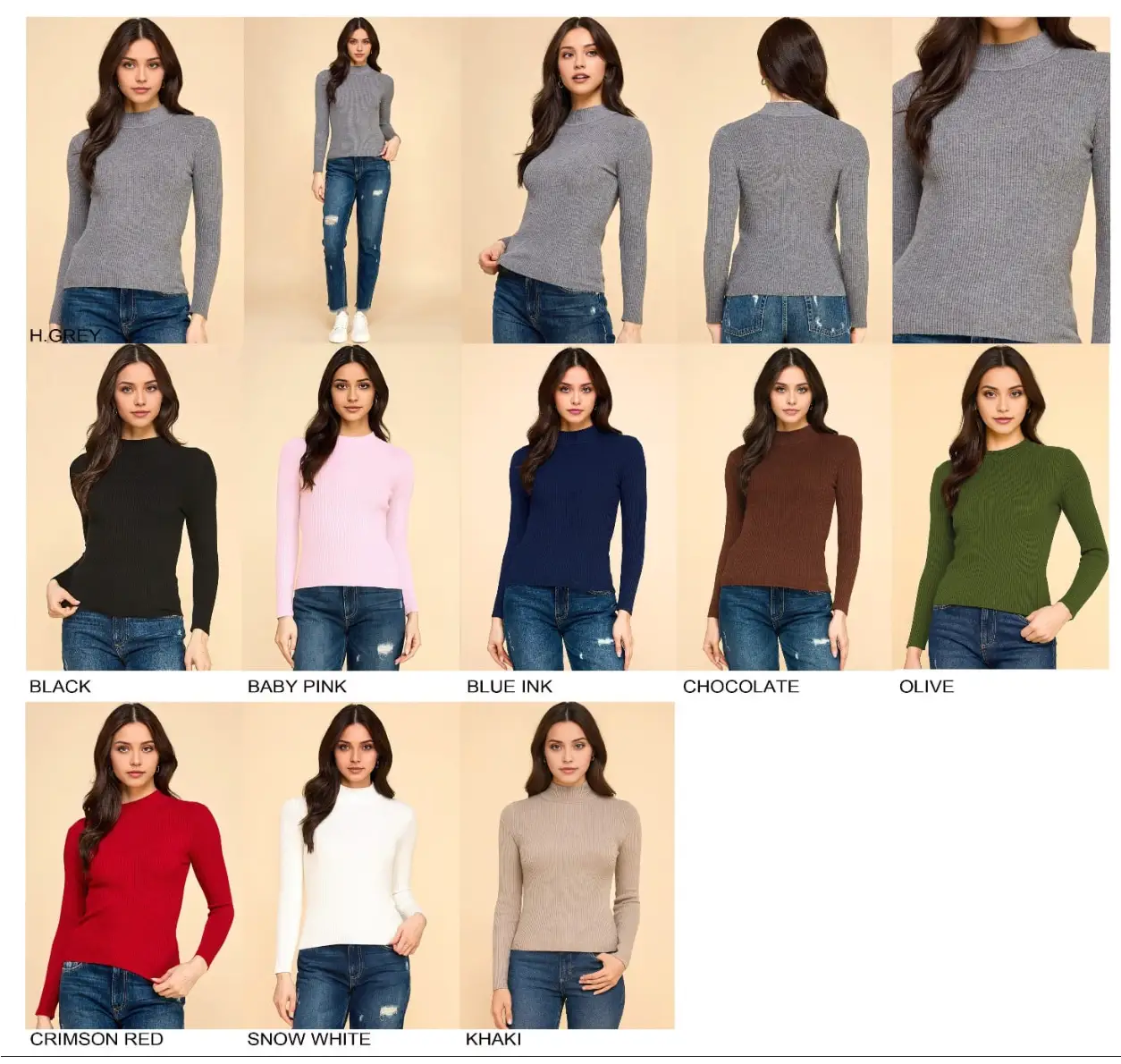 Suéter Cuello Alto Mujer Suéter Básico de Punto Ajustado by Yanet Collective