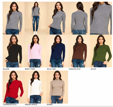 Suéter Cuello Alto Mujer | Suéter Básico de Punto Ajustado