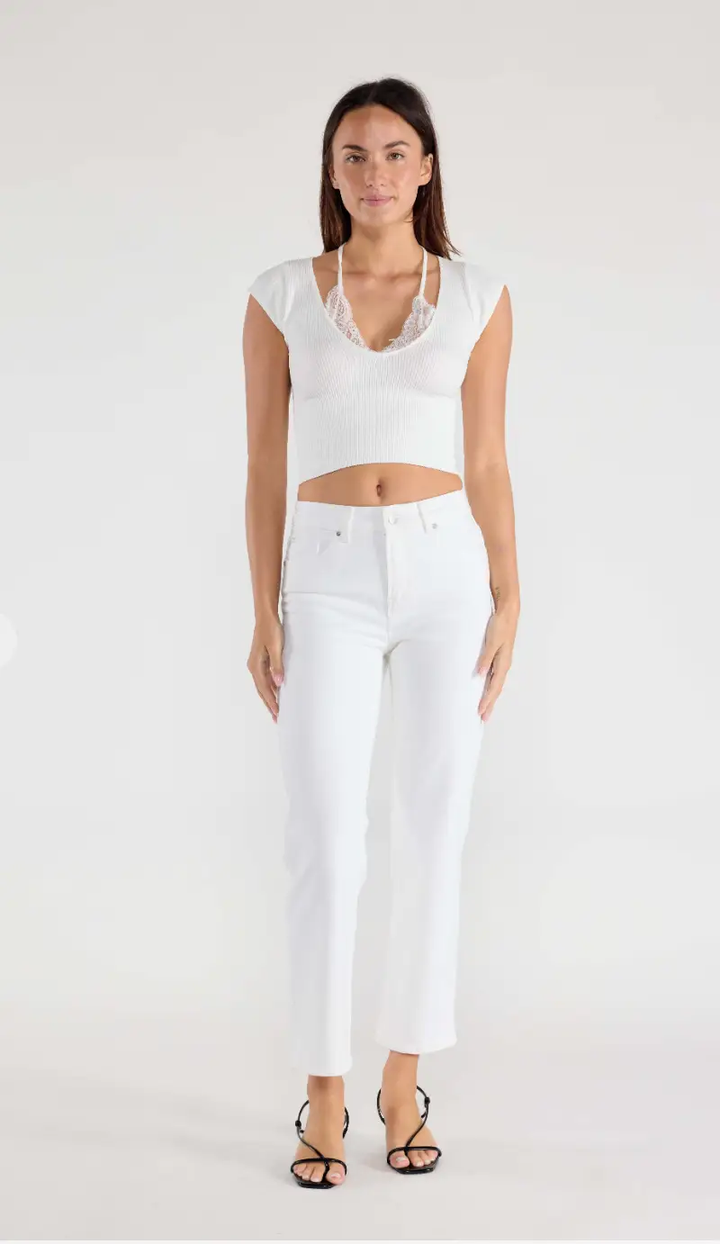 Jeans Rectos Blancos de Tiro Alto para Mujer by Enjean