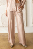 Pantalones de Pierna Ancha Talla Alto de Saten Beige