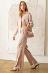Pantalones de Pierna Ancha Talla Alto de Saten Beige