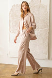 Pantalones de Pierna Ancha Talla Alto de Saten Beige