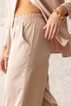Pantalones de Pierna Ancha Talla Alto de Saten Beige